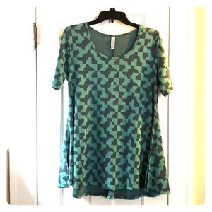 Lularoe Perfect Tee Teal Puzzles Print